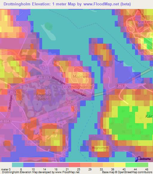 Drottningholm,Sweden Elevation Map