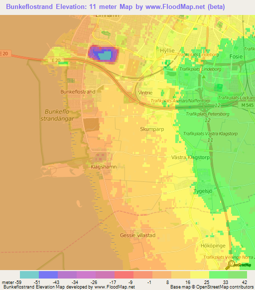 Bunkeflostrand,Sweden Elevation Map