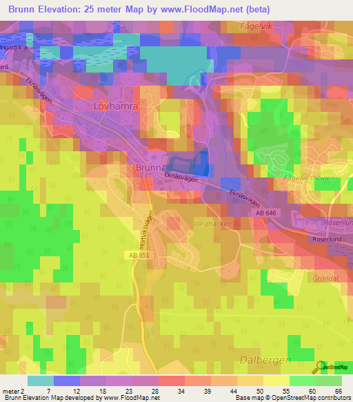 Brunn,Sweden Elevation Map