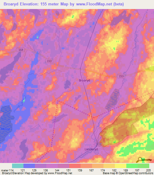 Broaryd,Sweden Elevation Map