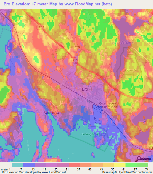 Bro,Sweden Elevation Map