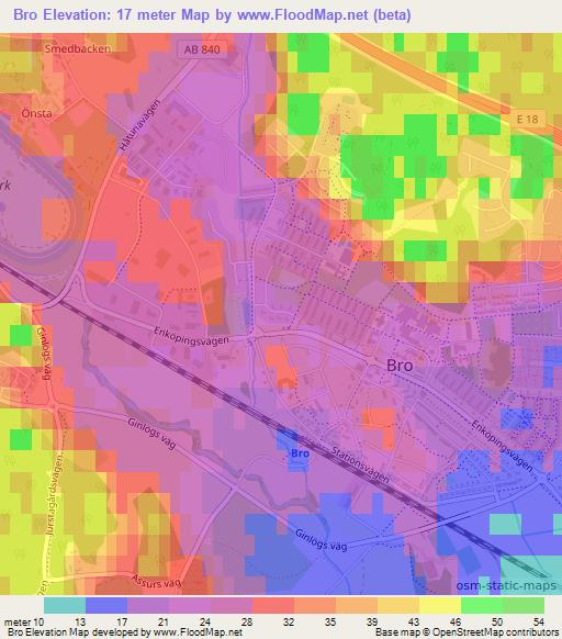 Bro,Sweden Elevation Map