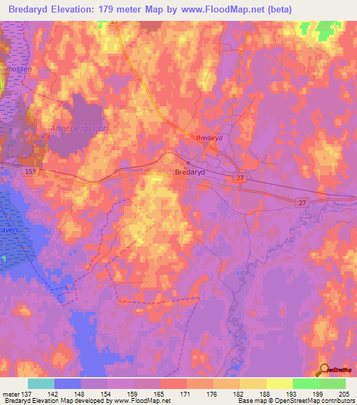 Bredaryd,Sweden Elevation Map