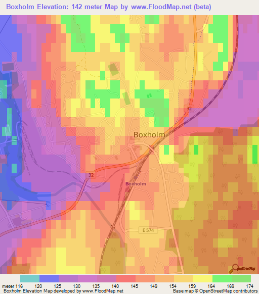 Boxholm,Sweden Elevation Map