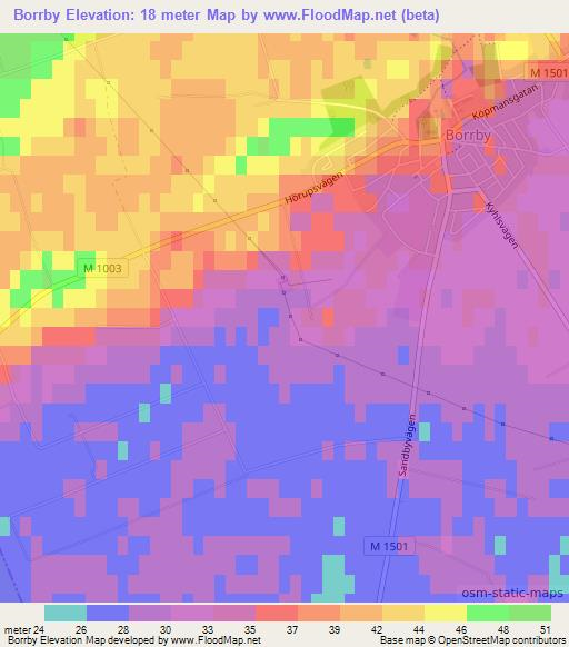 Borrby,Sweden Elevation Map