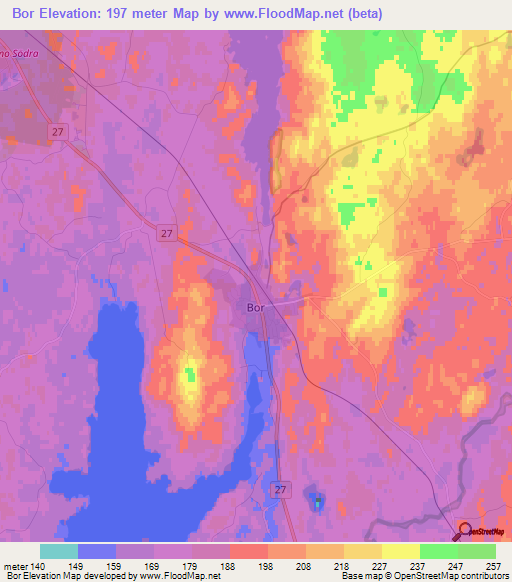 Bor,Sweden Elevation Map