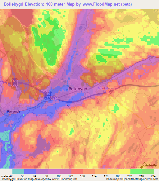 Bollebygd,Sweden Elevation Map