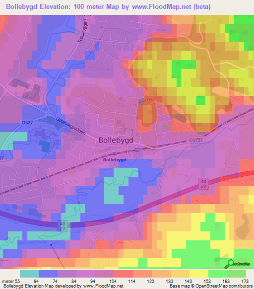 Bollebygd,Sweden Elevation Map