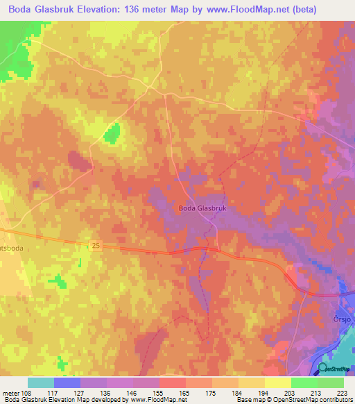 Boda Glasbruk,Sweden Elevation Map