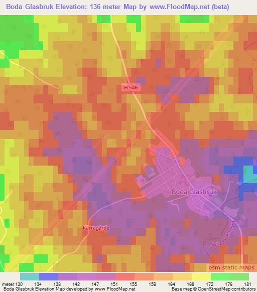 Boda Glasbruk,Sweden Elevation Map