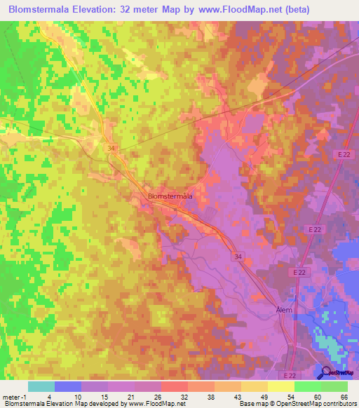 Blomstermala,Sweden Elevation Map