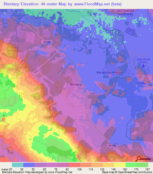 Blentarp,Sweden Elevation Map