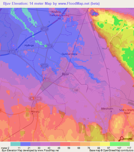 Bjuv,Sweden Elevation Map