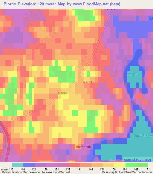 Bjorno,Sweden Elevation Map