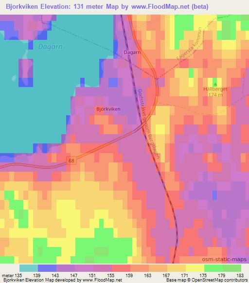 Bjorkviken,Sweden Elevation Map