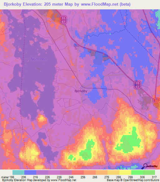 Bjorkoby,Sweden Elevation Map