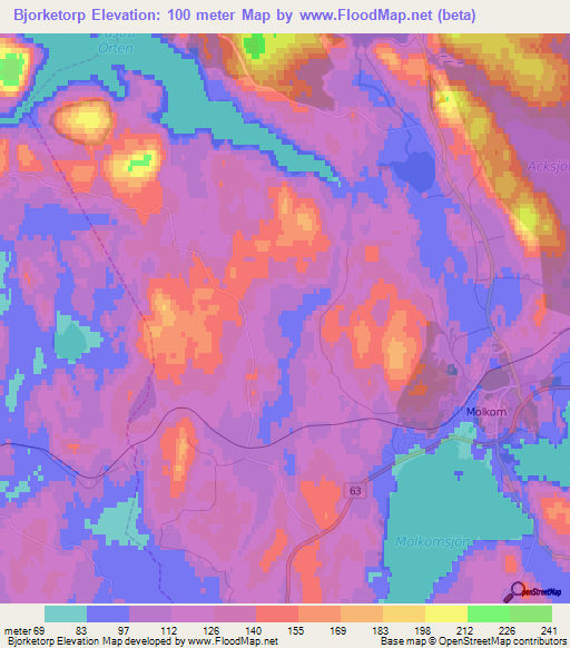 Bjorketorp,Sweden Elevation Map