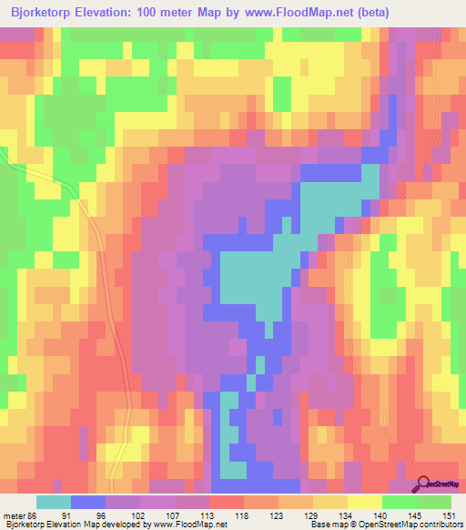 Bjorketorp,Sweden Elevation Map