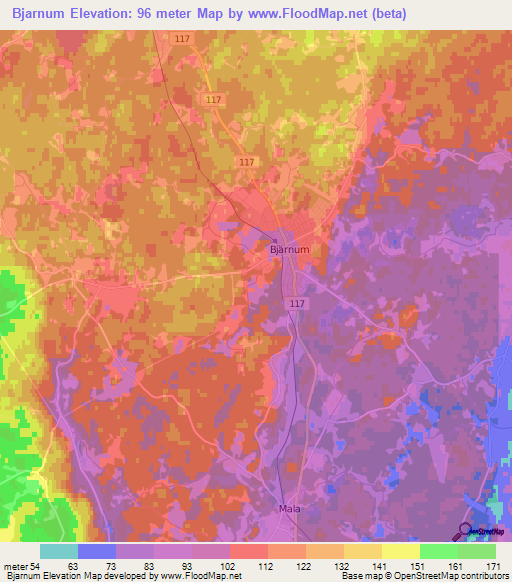 Bjarnum,Sweden Elevation Map