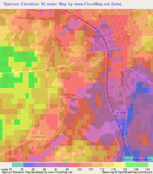 Bjarnum,Sweden Elevation Map