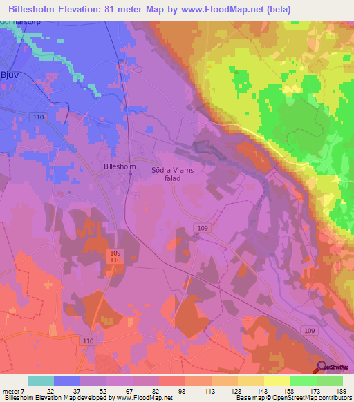 Billesholm,Sweden Elevation Map