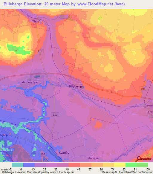 Billeberga,Sweden Elevation Map