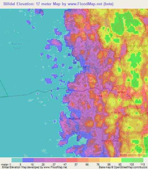 Billdal,Sweden Elevation Map