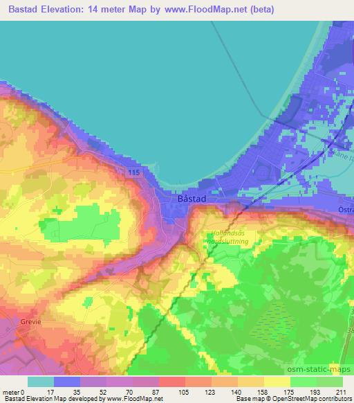 Bastad,Sweden Elevation Map