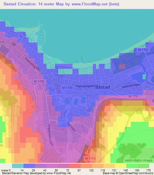 Bastad,Sweden Elevation Map