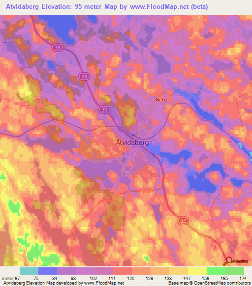 Atvidaberg,Sweden Elevation Map