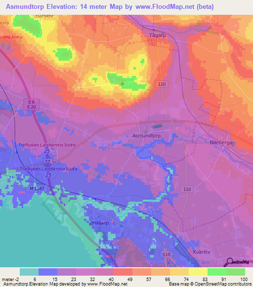 Asmundtorp,Sweden Elevation Map