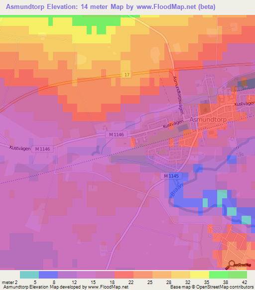 Asmundtorp,Sweden Elevation Map