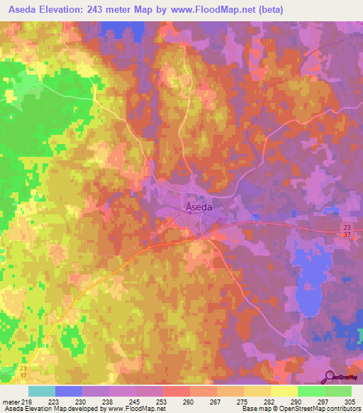 Aseda,Sweden Elevation Map