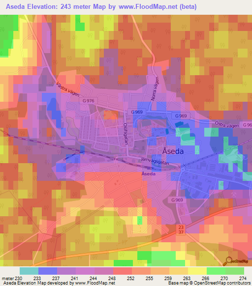 Aseda,Sweden Elevation Map