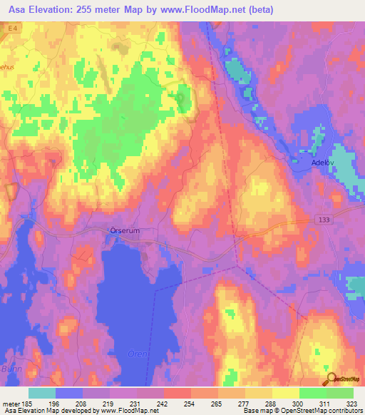 Asa,Sweden Elevation Map