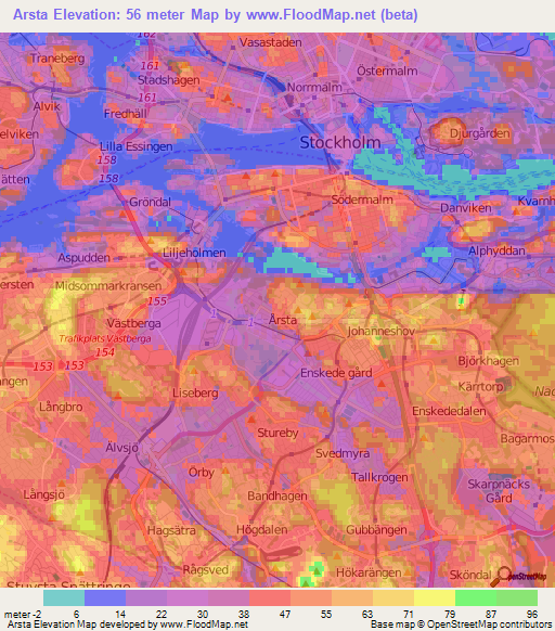 Arsta,Sweden Elevation Map