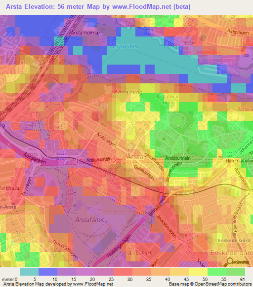 Arsta,Sweden Elevation Map