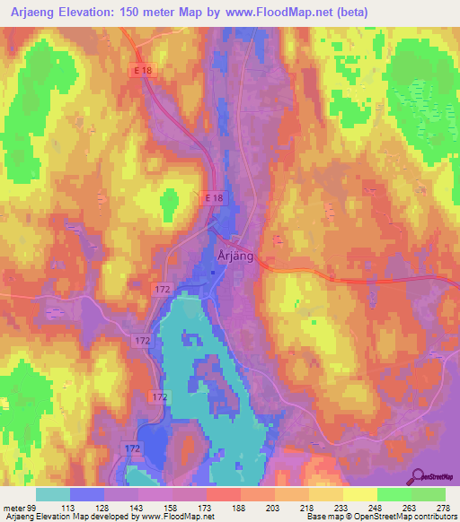 Arjaeng,Sweden Elevation Map