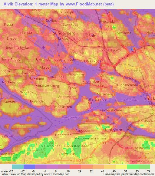 Alvik,Sweden Elevation Map