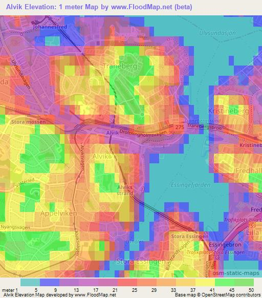 Alvik,Sweden Elevation Map