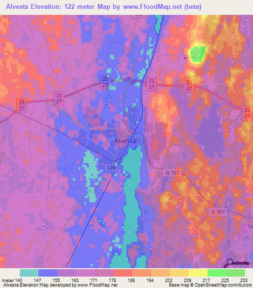 Alvesta,Sweden Elevation Map