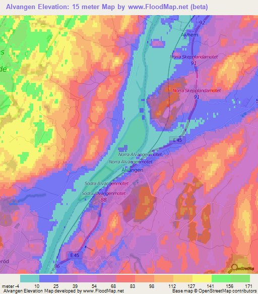 Alvangen,Sweden Elevation Map