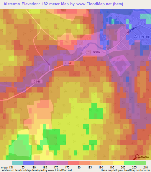 Alstermo,Sweden Elevation Map