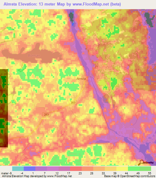 Almsta,Sweden Elevation Map