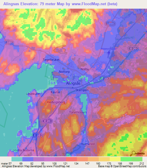 Alingsas,Sweden Elevation Map