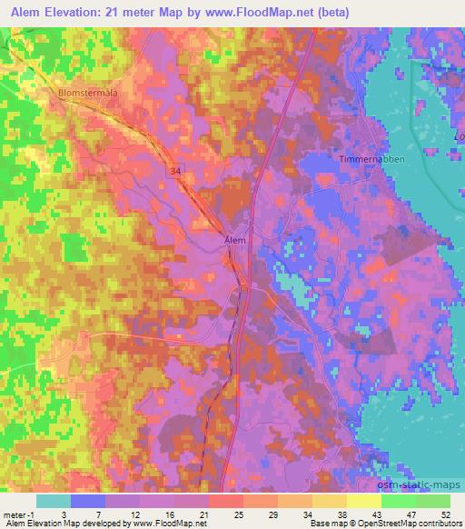 Alem,Sweden Elevation Map