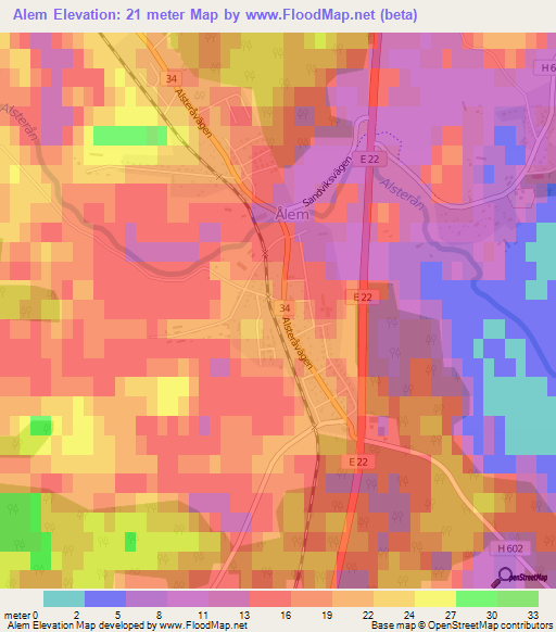 Alem,Sweden Elevation Map