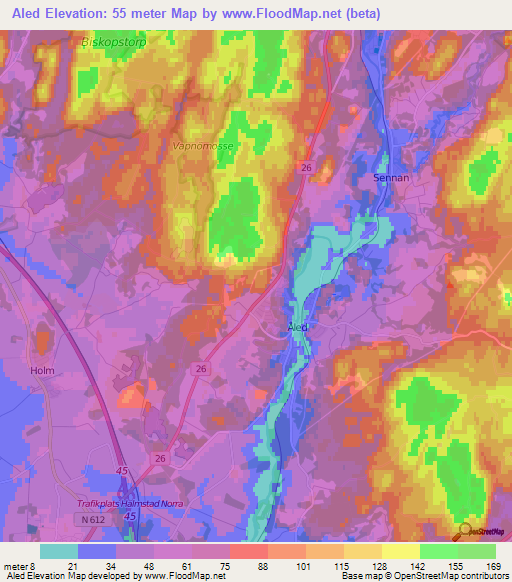 Aled,Sweden Elevation Map