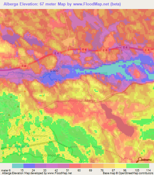 Alberga,Sweden Elevation Map