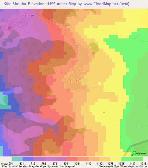 Kfar Shouba,Lebanon Elevation Map